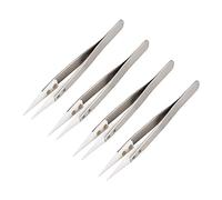 sourcing map Precision Ceramic Tweezers Non-Conductive Heat Resistant Anti-Static Straight Pointed Tweezer Silver Tone White for Pinching Coils, 4 Pack