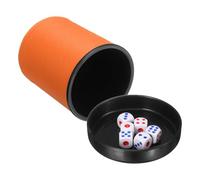 sourcing map Professional Dice Cup, PU Leather Shaker Cups with Lid Includes 6 Dot Dice for Bar Gatherings Party Board Games, Orange