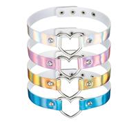sourcing map PU Leather Chokers, Heart Chokers Collar Necklace Gothic Punk Grunge Emo Necklace Gothic Jewelry Accessories Adjustable PU Collar for Women, White, Pink, Blue, Gold, 4Pcs