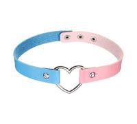 sourcing map PU Leather Chokers, Love Heart Chokers Collar Necklace Gothic Punk Grunge Emo Necklace Gothic Jewelry Accessories Adjustable PU Collar for Women, Blue Pink, 1Pcs