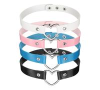 sourcing map PU Leather Chokers, Love Heart Chokers Collar Necklace Gothic Punk Grunge Emo Necklace Gothic Jewelry Accessories for Women, Black, White, Sky Blue, Pink, 4Pcs