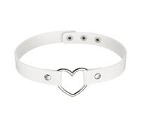 sourcing map PU Leather Chokers, Love Heart Chokers Collar Necklace Gothic Punk Grunge Emo Necklace Gothic Jewelry Accessories Adjustable PU Collar for Women, White, 1Pcs