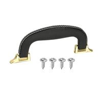sourcing map PU Leather Luggage Handle, 0.9" Hole Distance Vintage U-Shape Replacement Strap Handle for Travel Handbag Guitar Musical Box Gift Boxes, Black/Gold