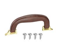 sourcing map PU Leather Luggage Handle, 0.9" Hole Distance Vintage U-Shape Replacement Strap Handle for Travel Handbag Guitar Musical Box Gift Boxes, Brown/Gold