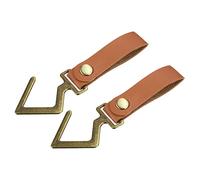 sourcing map PU Leather S Shelf Hooks Camping Hook Hanger Metal Outdoor Accessories for Hanging Pots Pans Utensils, Brown Pack of 2