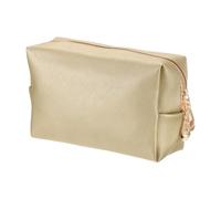 sourcing map PU Leather Square Makeup Bag, Waterproof Cosmetic Organizer Bag Zipper Pouch Travel Toiletry Bag for Women for Makeup Brush Holder (Bronze Gold, Small)