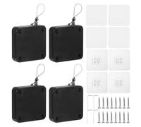 sourcing map Punch-Free 1200g Automatic Sliding Screen Door Closer, Multifunctional Storm Sensor Door Closer with Steel Drawstring for Bedroom Storm Bathroom Study Room (Black Pack of 4)