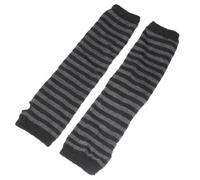 sourcing map Punk Gothic Striped Long Fingerless Gloves Winter Knitted Stretchy Mittens Arm Warmer Elbow Length Thumb Hole Gloves Dark Gray One Size