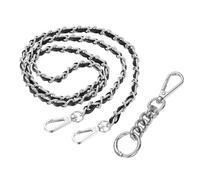 sourcing map Purse Chain Strap, 47.2 Inch PU Leather Purse Straps Replacement Crossbody Flat Woven Handbag Strap with Extended Chain for Shoulder Crossbody Clutch, Silver/Black