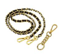 sourcing map Purse Chain Strap, 47.2 Inch PU Leather Purse Straps Replacement Crossbody Flat Woven Handbag Strap with Extended Chain for Shoulder Crossbody Clutch, Gold/Black