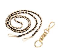 sourcing map Purse Chain Strap, 47.2 Inch PU Leather Purse Straps Replacement Crossbody Flat Woven Handbag Strap with Extended Chain for Shoulder Crossbody Clutch, Light Gold/Black