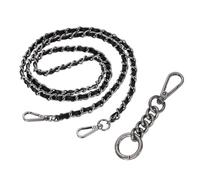 sourcing map Purse Chain Strap, 47.2 Inch PU Leather Purse Straps Replacement Crossbody Flat Woven Handbag Strap with Extended Chain for Shoulder Crossbody Clutch, Vintage Silver/Black