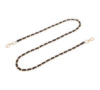 sourcing map Purse Chain Strap, 47 Inch Leather Iron Flat Chain Handbag Chains Purse Straps with Buckles for Shoulder and Cross Body Bags (Black Strap + Gold Chain)