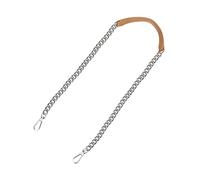 sourcing map Purse Chain Strap, 47" Leather Iron Flat Chain Strap Handbag Chains Purse Handles Shoulder Replacement Strap (Beige Strap Silver Chain)
