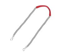sourcing map Purse Chain Strap, 47" Leather Iron Flat Chain Strap Handbag Chains Purse Handles Shoulder Replacement Strap (Red Strap Silver Chain)