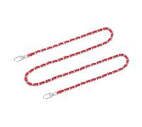 sourcing map Purse Chain Strap, 47" Leather Iron Flat Chain Strap Handbag Chains Purse Straps with Buckles for Shoulder and Cross Body Bags Replacement Strap (Red Strap + Silver Chain)