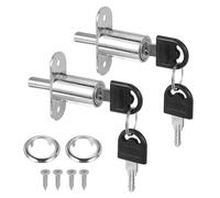 sourcing map Push Plunger Lock with Keys & Screws & Locking Ring 3/4" Cylinder Diameter, Keyed Alike 1-1/4" Cylinder Length for Window Drawer Cabinet Garage (Pack of 2, Silver)