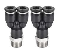 sourcing map Push to Connect Air Fittings Y Type Tube Connect 6mm OD x 1/4PT Male Thread Tube Fittings Push Lock Black 2Pcs