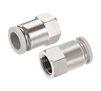 sourcing map Push to Connect Fittings 1/4PT Female Thread Fit 12mm Tube OD Nickel-plated Copper Straight Union Fitting, Pack of 2