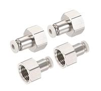 sourcing map Push to Connect Fittings 1/4PT Female Thread Fit 4mm Tube OD Nickel-Plated Copper Straight Union Fitting, Pack of 4