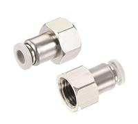 sourcing map Push to Connect Fittings 1/4PT Female Thread Fit 6mm Tube OD Nickel-Plated Copper Straight Union Fitting, Pack of 2