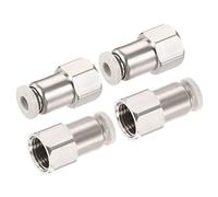 sourcing map Push to Connect Fittings 1/8PT Female Thread Fit 4mm Tube OD Nickel-Plated Copper Straight Union Fitting, Pack of 4