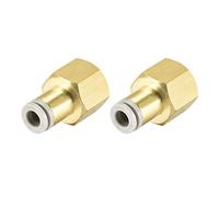 sourcing map Push to Connect Tube Fittings 6mm Tube OD x 3/8 PT Female Straight Pneumatic Connector Pipe Fitting Golden Tone 2Pcs