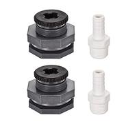 sourcing map PVC Bulkhead Tank Adapter G1/2 Thread with Plug and 16mm OD Barbed Pipe Fitting for Rain Buckets Water Tanks 2 Set