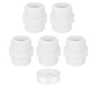 sourcing map PVC Nipple Coupling Adapter Connector, 5Pcs 1-1/4" PT PVC Pipe Fitting with Sealant Tape (Male to Male), Adapter Coupling for Thread Plumbing Pipe (White)