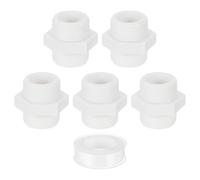sourcing map PVC Nipple Thread Coupling Adapter Connector, 5Pcs 1" PT PVC Pipe Fitting with Sealant Tape (Male to Male), Hose Adapter Coupling for Thread Plumbing Pipe (White)