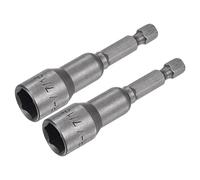 sourcing map Quick-Change Nut Driver Bit, 7/16" Hex Shank 1/4" Magnetic Nut Setter Drill Bits, 2.56" Length, SAE Sizes 2 Pcs