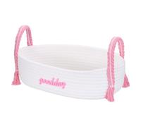 sourcing map Rectangular Rope Basket, 37 x 20 x 18cm Small Woven Baskets for Organizing Mini Woven Storage with Handles for Shelf Storage Home Bedroom Decor Gift Chest, White/Pink