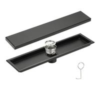 sourcing map Rectangular Shower Drain, Brushed 304 Stainless Steel Odor-proof Floor Drain Linear Shower Drain Hair Catcher for Bathroom Kitchen and Laundry Room(16 Inch, Black)
