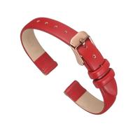 sourcing map Red Genuine Leather Band 18mm Width, Flat Thin Elegant Leather Watch Strap Rose Gold Buckle for Men and Women