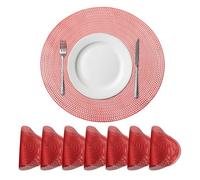 sourcing map Red Round Placemats Set of 8 for Dinner Tables, Metallic Polyvinyl Pressed Washable Table Mats Decor (15" x 15"/38 38cm)