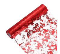 sourcing map Red Table Runner Roll 11.4" x 45 Feet Sequin Foil Metallic Mesh Table Runner Decor Table Decorations for Wedding, Birthday Party, Christmas, New Year