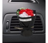 sourcing map Red White Small Bouquet Car Air Freshener Vent Clips, Mini Decorative Rose Bouquet with Fragrance Diffuser for Women, Automotive Air Freshener Decoration, Style 5
