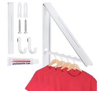 sourcing map Retractable Clothes Rack for Laundry, Aluminum Clothes Drying Rack Wall Mounted, Folding Clothes Hanger Drying Rack, Wardrobe Hooks for Bathroom White