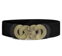 sourcing map Retro Knot Woven Metal Interlocking Buckle Elastic Waist Cinch Belt Band Round Buckle-Black Band-Bronze Buckle Fit Waist Grith: 25"-37"/63.5cm-94cm