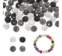 sourcing map Rhinestone Beads for Jewelry Making, 10mm 100Pcs Polymer Clay Disco Ball Crystal Beads for Baseball Necklace Bracelet Earring DIY Crafting, White/Gray/Bright Black/Black