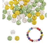 sourcing map Rhinestone Beads for Jewelry Making, 10mm 100Pcs Polymer Clay Disco Ball Crystal Beads for Baseball Necklace Bracelet Earring DIY Crafting, White/Light Green/Lemon Yellow