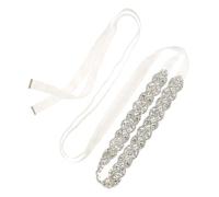 sourcing map Rhinestone Bridal Belt for Wedding Dress, Handmade Crystal Bridesmaid Sash Belt, Women Dress Accessories with Ribbon, Silver