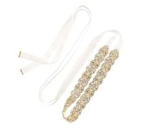 sourcing map Rhinestone Bridal Belt for Wedding Dress, Handmade Crystal Bridesmaid Sash Belt, Women Dress Accessories with Ribbon, Gold