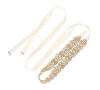 sourcing map Rhinestone Bridal Belt for Wedding Dress, Handmade Crystal Bridesmaid Sash Belt, Women's Dress Accessories with Ribbon, Gold