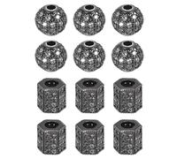 sourcing map Rhinestone Charm Spacer Beads, 12Pcs Zircon Pave Rhinestone Beads 8mm Round Ball Big Hole Hexagon Beads for DIY Making (Metallic Black)