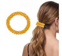 sourcing map Rhinestone Hair Scrunchies, Crystal Ties Elastic Ponytail Holders Fancy Sparkly Glitter Beaded Scrunchies Hair Accessories for Women Girls Daily Wear Party, Gel Yellow