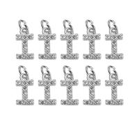 sourcing map Rhinestone Letter Charm, 10pcs Crystal Zirconia Copper Alphabet I Pendants Slider Letter Charm for Wristbands Bracelets Necklace Jewelry Earring DIY Craft, Silver