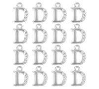 sourcing map Rhinestone Letter Charm, 16pcs 1.5mm Metal D Letter Alphabet Dangle Charm Pendants for DIY Bracelets Necklace Jewelry Making, Silver
