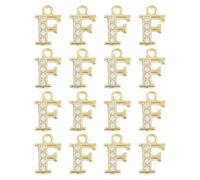 sourcing map Rhinestone Letter Charm, 16pcs 1.5mm Metal F Letter Alphabet Dangle Charm Pendants for DIY Bracelets Necklace Jewelry Making, Gold