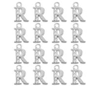 sourcing map Rhinestone Letter Charm, 16pcs 1.5mm Metal R Letter Alphabet Dangle Charm Pendants for DIY Bracelets Necklace Jewelry Making, Silver